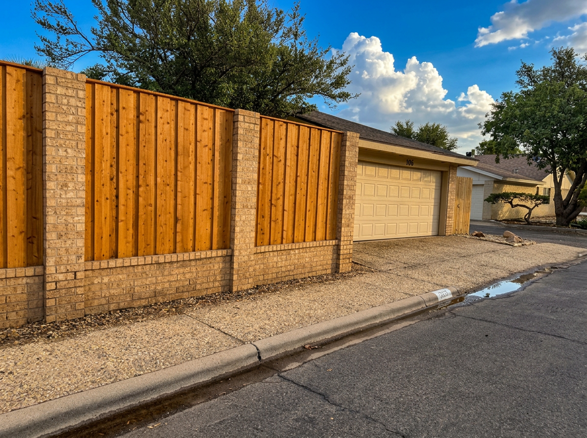 Cedar privacy fence along the driveway
